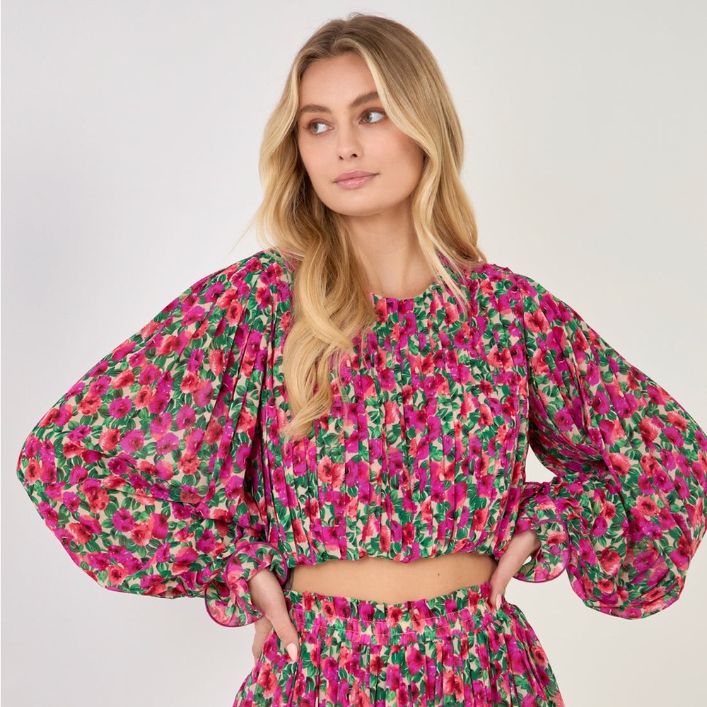 Endless Rose Floral Pleated Bubble Top Size XL